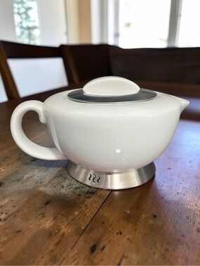 White Ceramic TRUDEAU Teapot with Stainless Steel Base - Classic Tea Server
